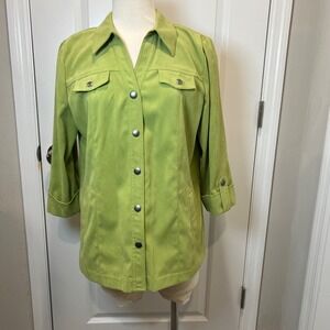 JM Collection Lime Green Button Front‎ Lightweight Jacket Women's Size 12